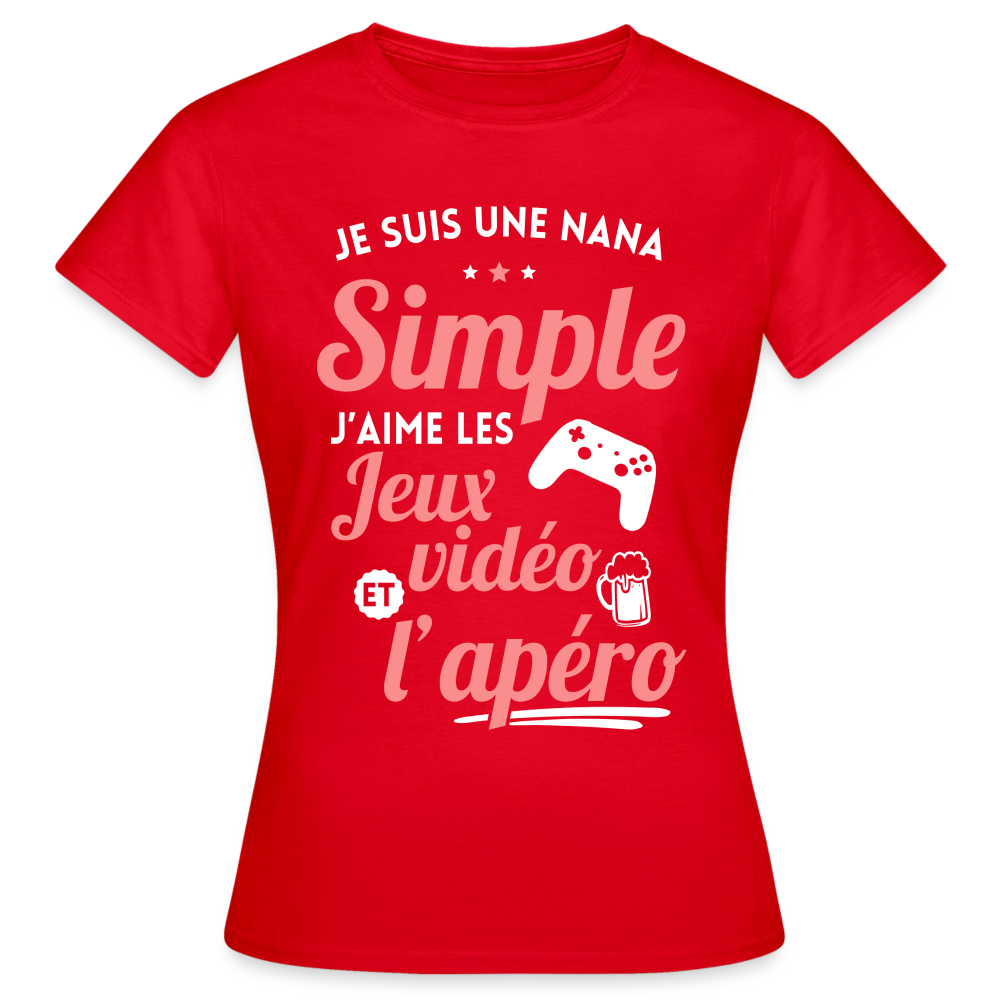 T-shirt Femme - J'aime les jeux vidéo et l'apéro - rouge