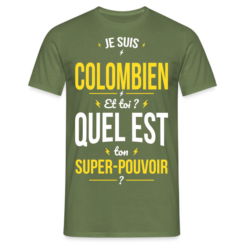 T-shirt Homme - Je suis Colombien - Super-pouvoir - vert militaire