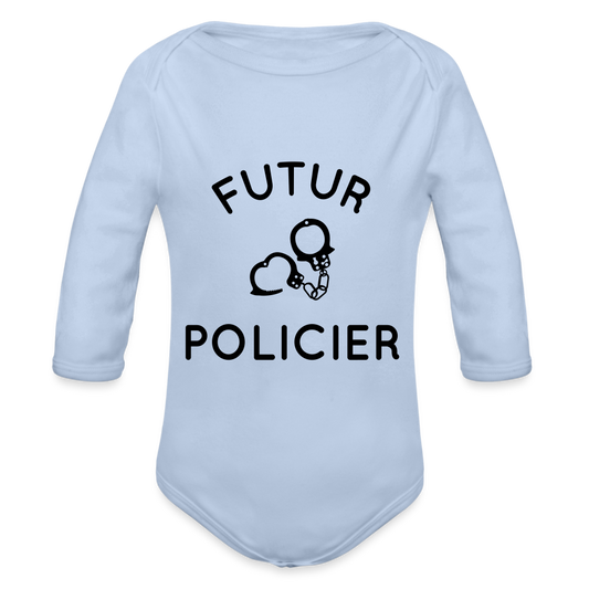 Body Bébé bio manches longues - Futur policier - ciel