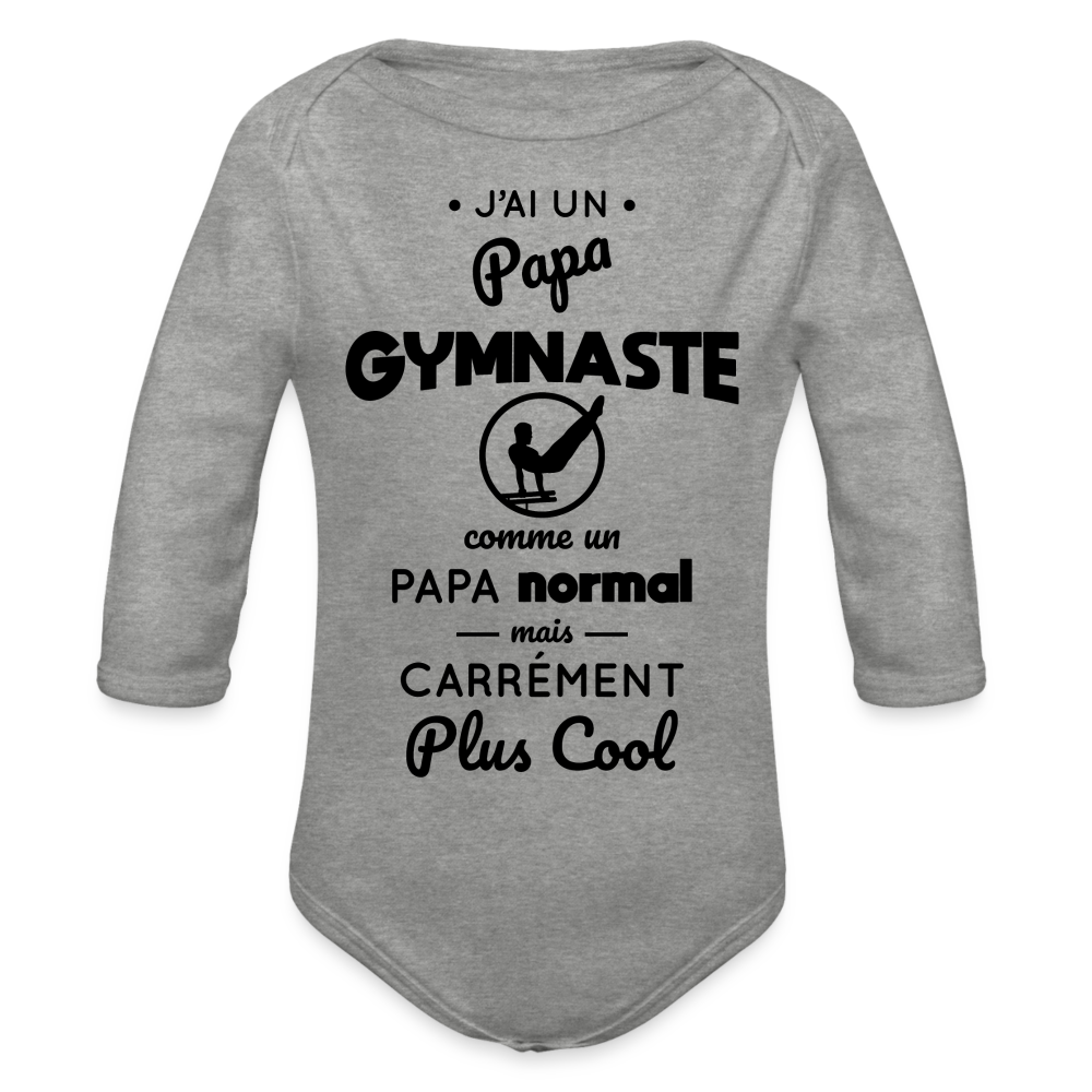 Body Bébé bio manches longues - J'ai un papa gymnaste - gris chiné