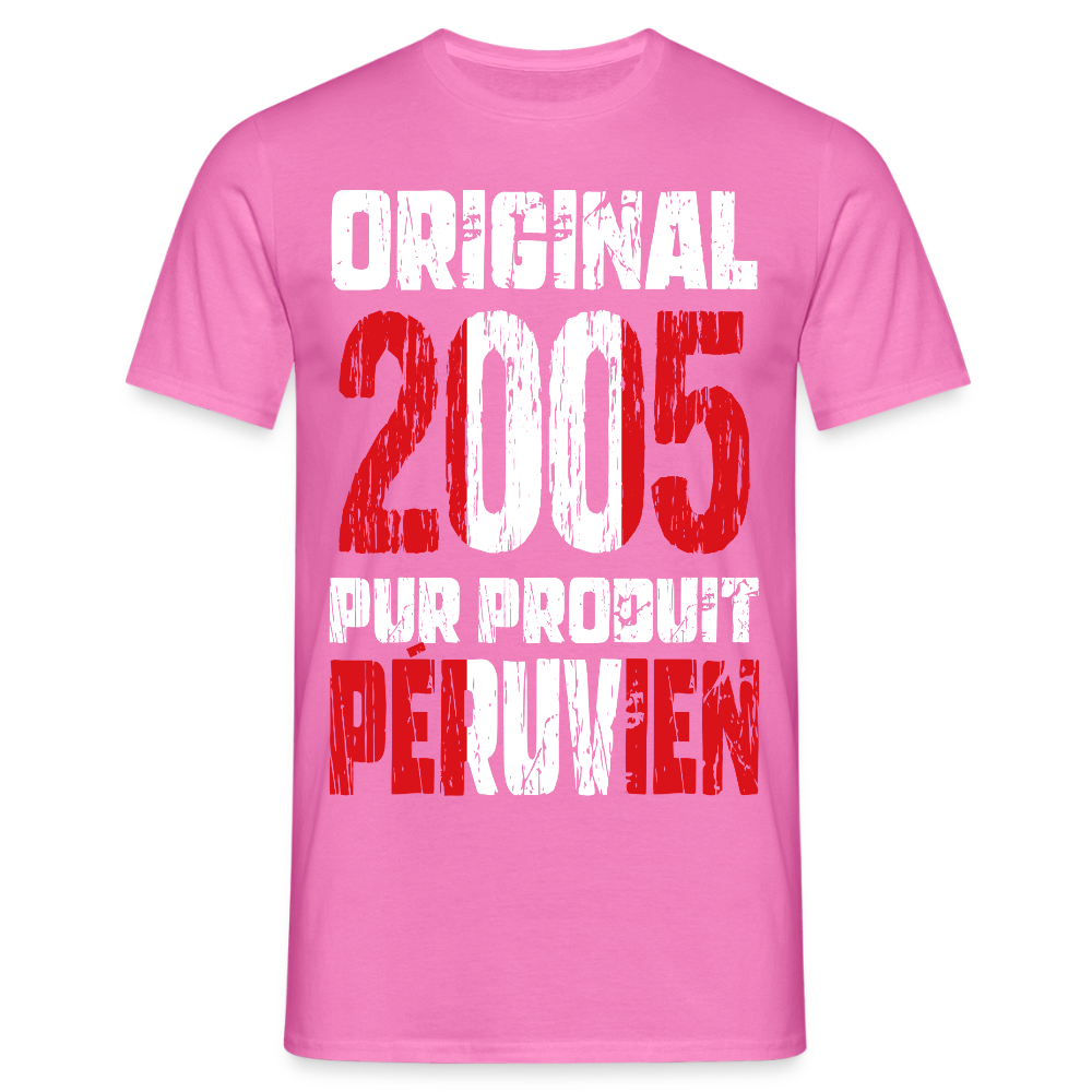 T-shirt Homme - Anniversaire 20 Ans - Original 2005 - Pur produit Péruvien - rose