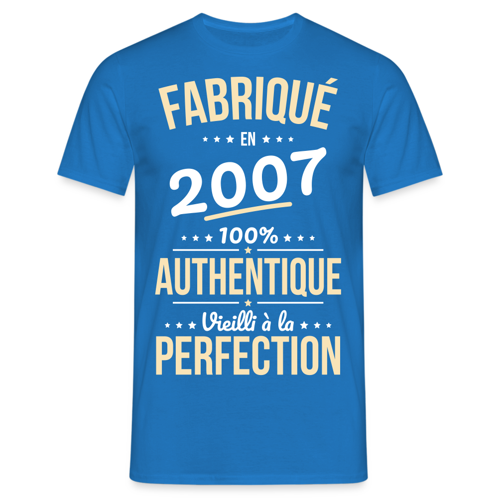 T-shirt Homme - Anniversaire 18 Ans - Fabriqué en 2007 - bleu royal