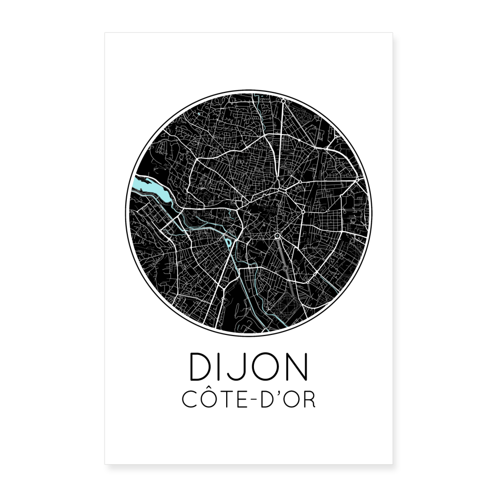 Poster Dijon - Plan Dijon - 40 x 60 cm - blanc