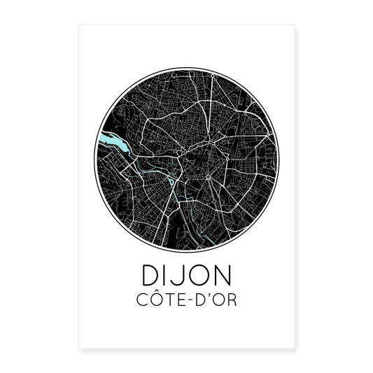 Poster Dijon - Plan Dijon - 40 x 60 cm - blanc