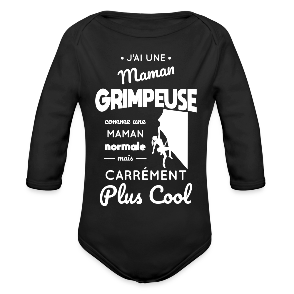 Body Bébé bio manches longues - J'ai une maman grimpeuse - noir