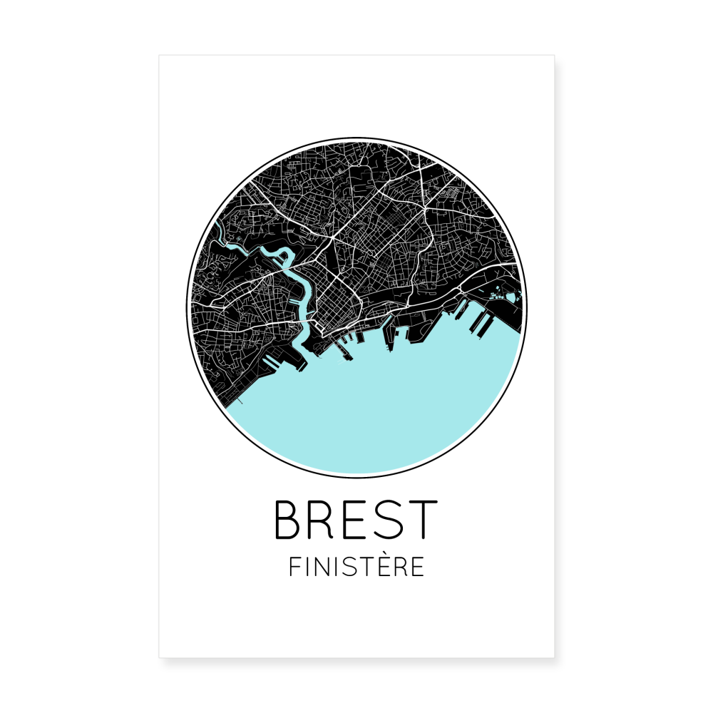 Poster Brest - Plan Brest - 20 x 30 cm - blanc