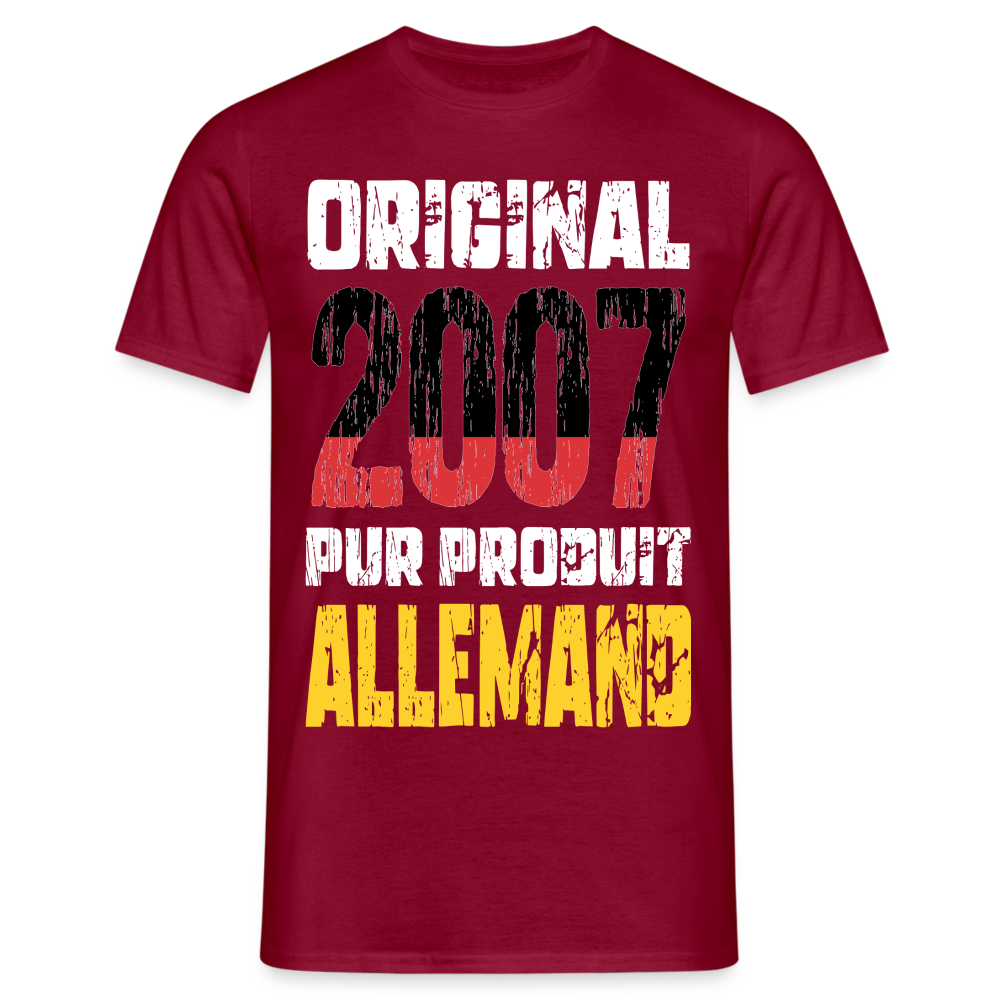 T-shirt Homme - Anniversaire 18 Ans - Original 2007 - Pur produit Allemand - rouge brique