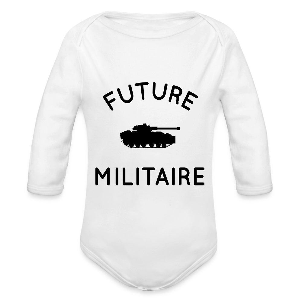 Body Bébé bio manches longues - Future militaire - blanc