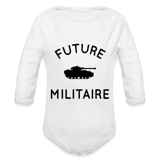 Body Bébé bio manches longues - Future militaire - blanc