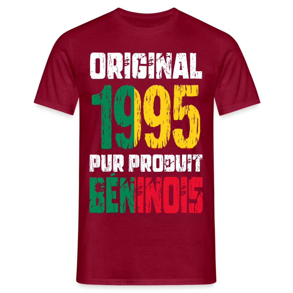 T-shirt Homme - Anniversaire 30 Ans - Original 1995 - Pur produit Béninois - rouge brique