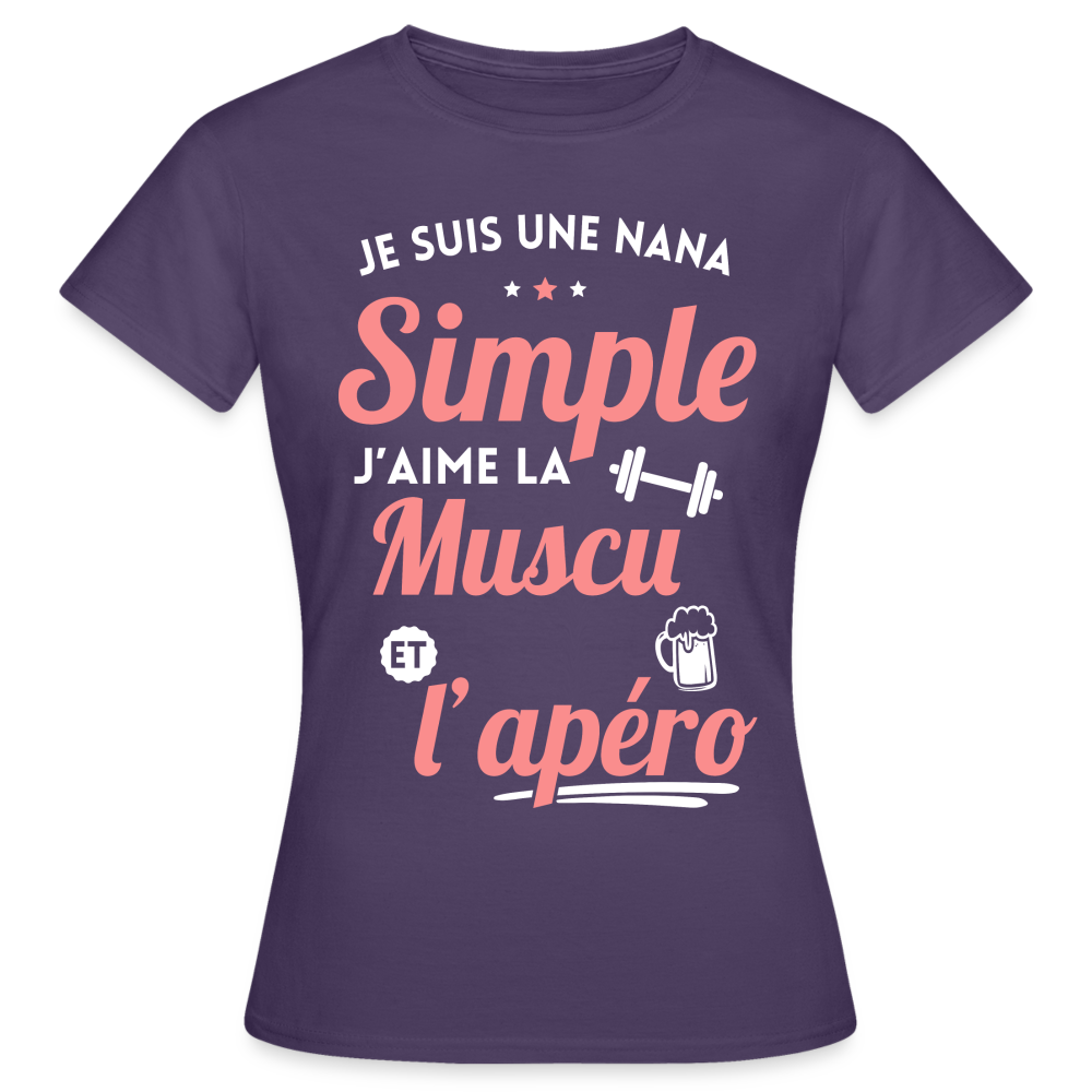 T-shirt Femme - J'aime la muscu et l'apéro - violet foncé