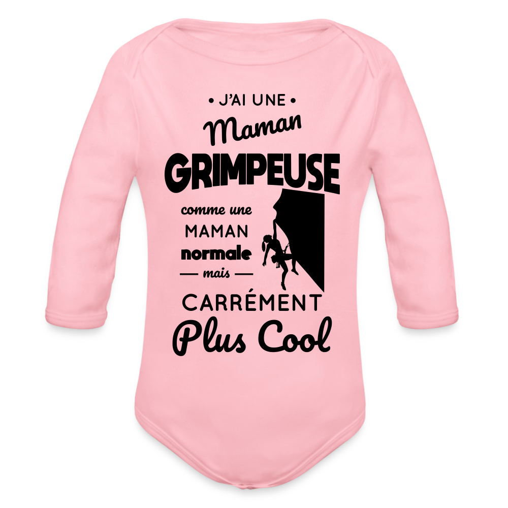 Body Bébé bio manches longues - J'ai une maman grimpeuse - rose clair