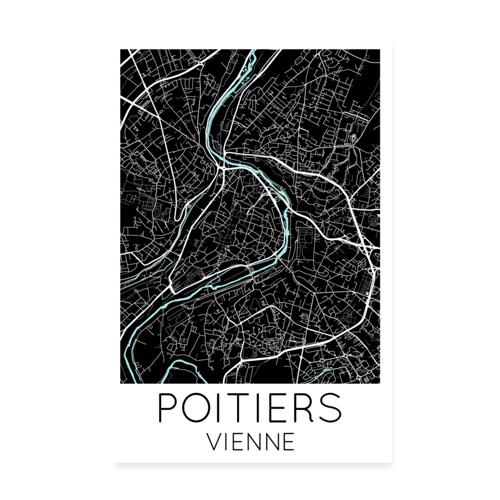 Poster Poitiers - Plan Poitiers - 20 x 30 cm - blanc