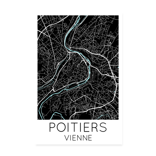 Poster Poitiers - Plan Poitiers - 20 x 30 cm - blanc