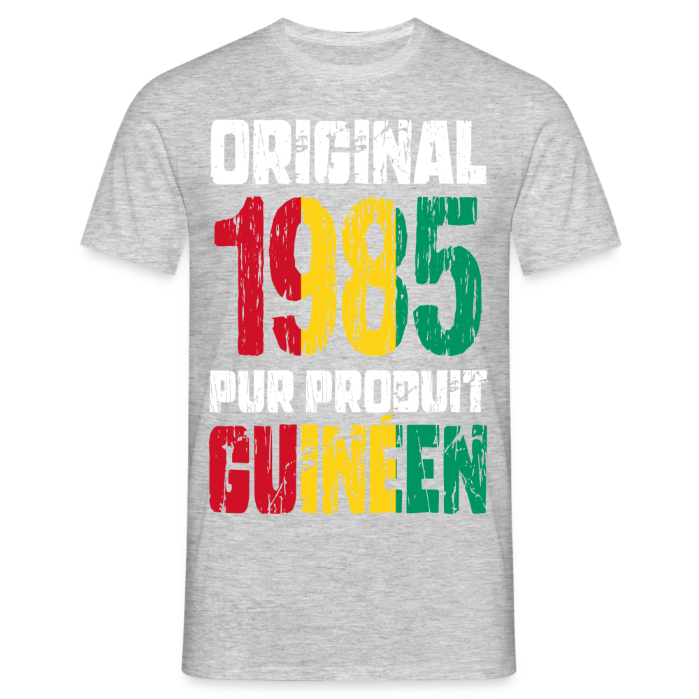 T-shirt Homme - Anniversaire 40 Ans - Original 1985 - Pur produit Guinéen - gris chiné