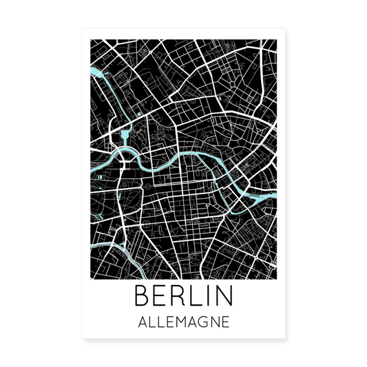 Poster Berlin - Plan Berlin - 20 x 30 cm - blanc