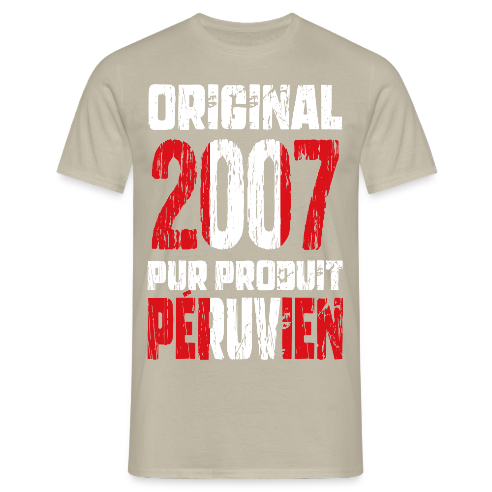 T-shirt Homme - Anniversaire 18 Ans - Original 2007 - Pur produit Péruvien - beige sable