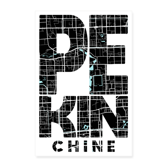 Poster Pékin - Plan Pékin - 40 x 60 cm - blanc