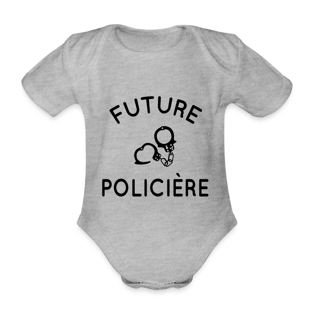 Body Bébé bio manches courtes - Future policière - gris chiné