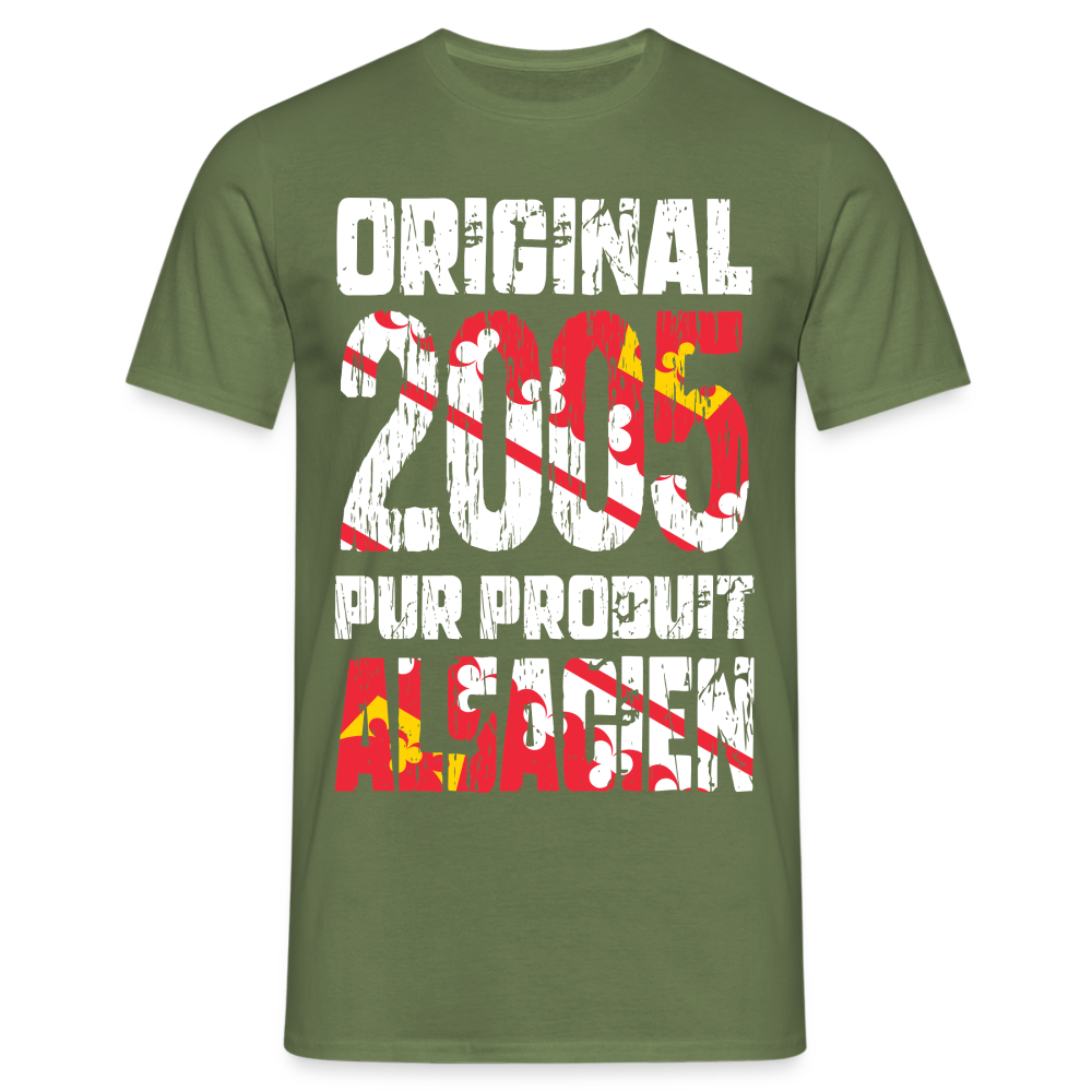 T-shirt Homme - Anniversaire 20 Ans - Original 2005 - Pur produit Alsacien - vert militaire