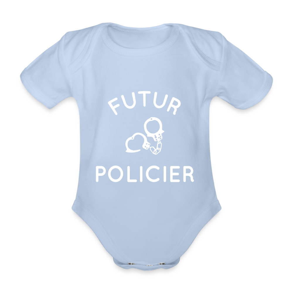 Body Bébé bio manches courtes - Futur policier - ciel