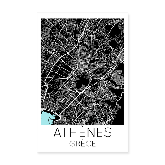 Poster Athènes - Plan Athènes - 20 x 30 cm - blanc