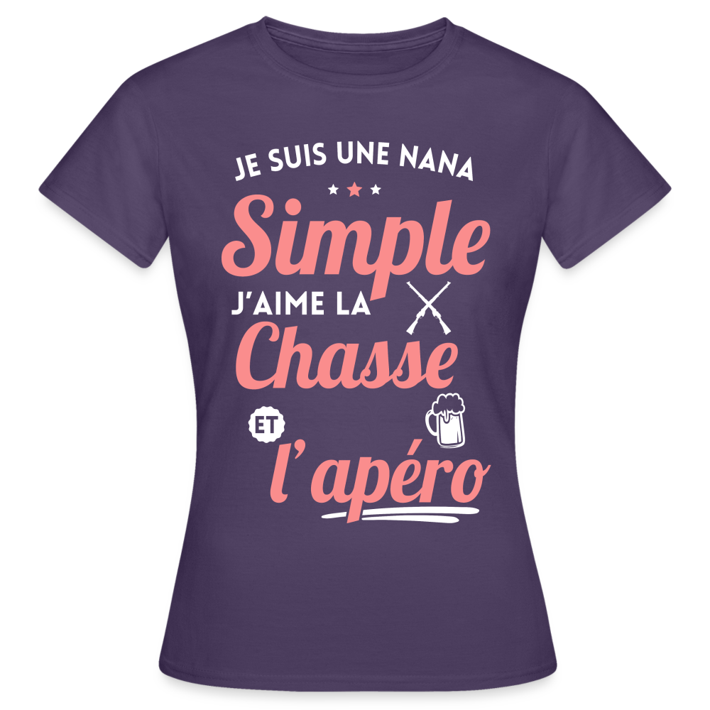 T-shirt Femme - J'aime la chasse et l'apéro - violet foncé