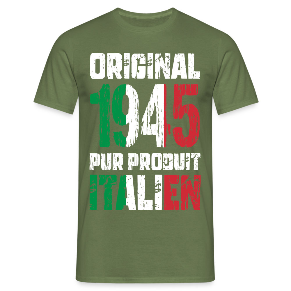 T-shirt Homme - Anniversaire 80 Ans - Original 1945 - Pur produit Italien - vert militaire