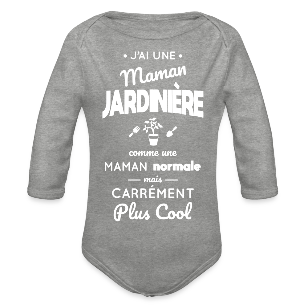 Body Bébé bio manches longues - J'ai une maman jardinière - gris chiné