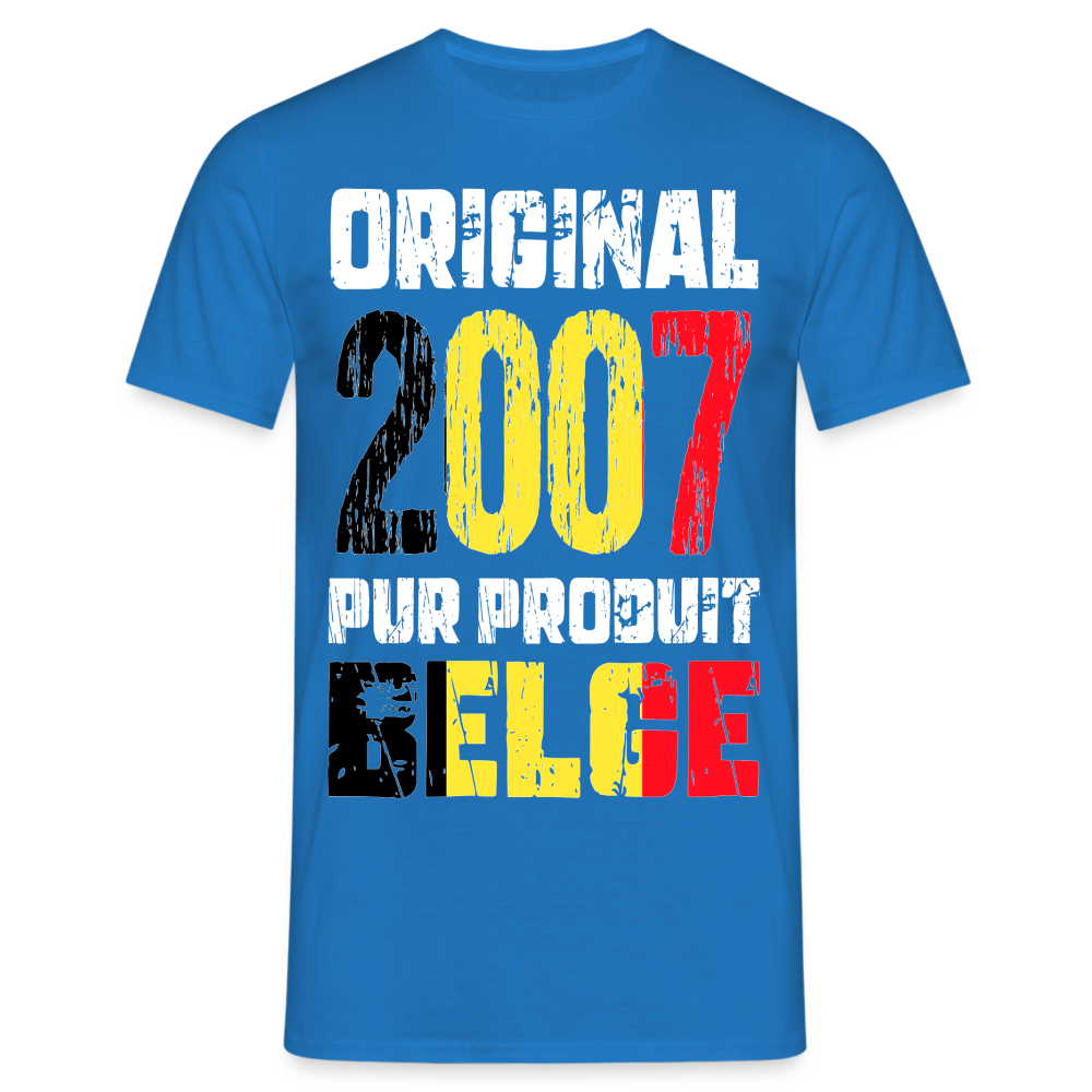 T-shirt Homme - Anniversaire 18 Ans - Original 2007 - Pur produit Belge - bleu royal