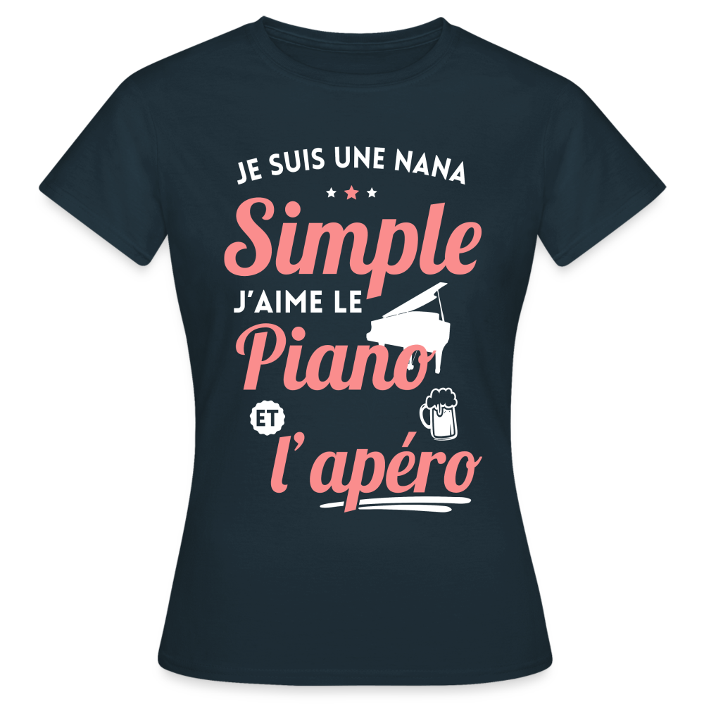 T-shirt Femme -  J'aime le piano et l'apéro - marine