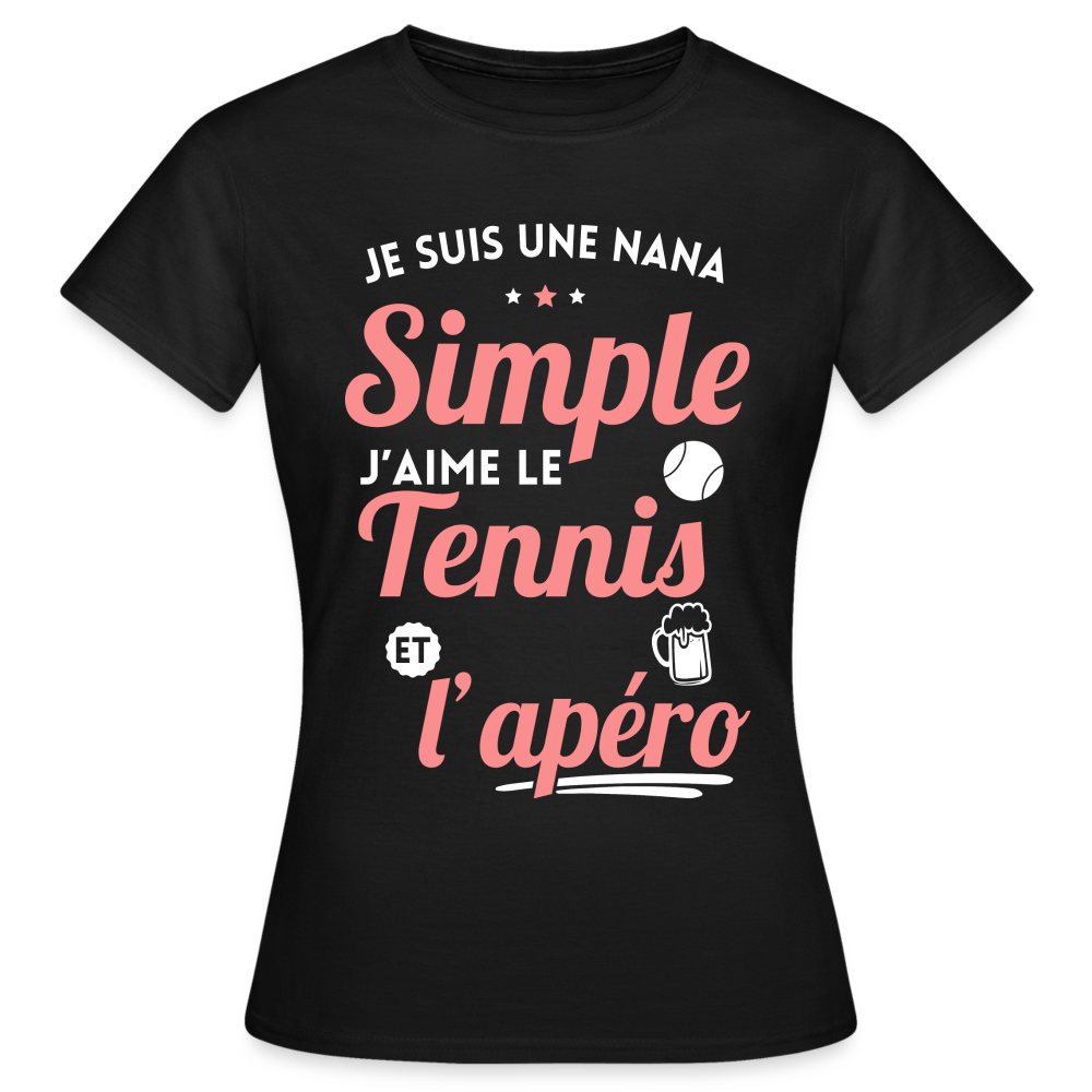 T-shirt Femme - J'aime le  tennis et l'apéro - noir