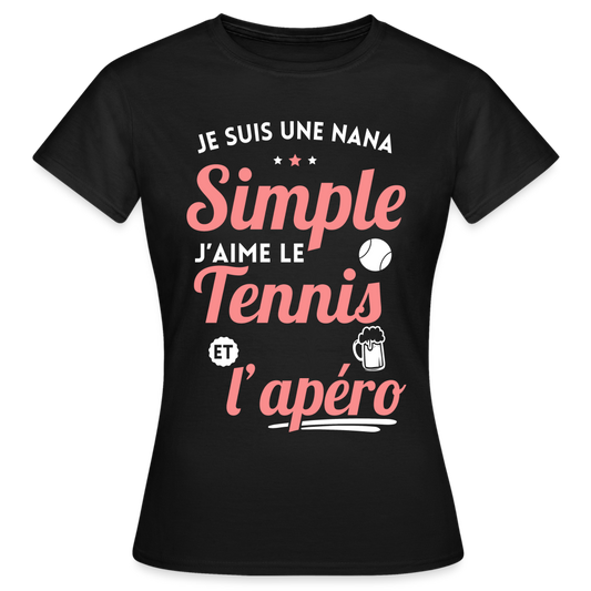 T-shirt Femme - J'aime le  tennis et l'apéro - noir