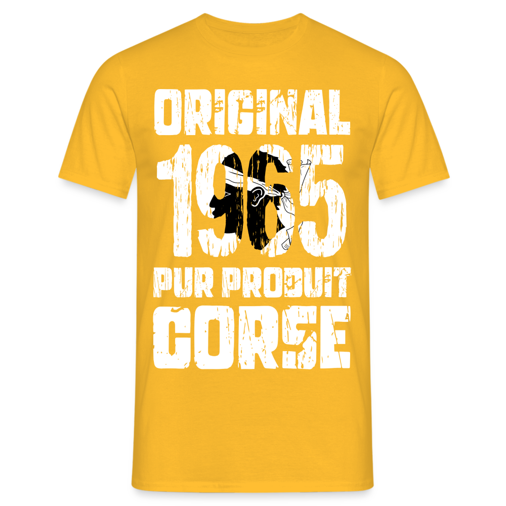 T-shirt Homme - Anniversaire 60 Ans - Original 1965 - Pur produit Corse - jaune