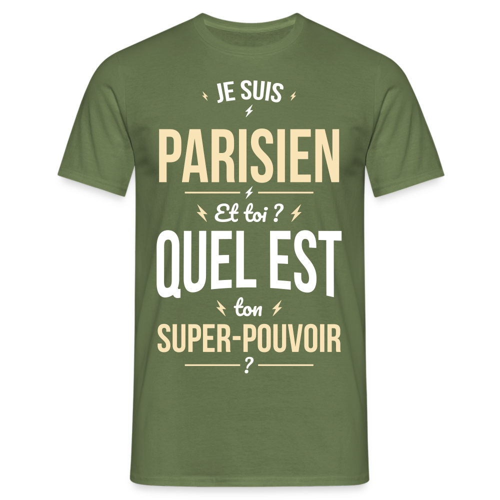 T-shirt Homme -  Je suis Parisien - Super-pouvoir - vert militaire