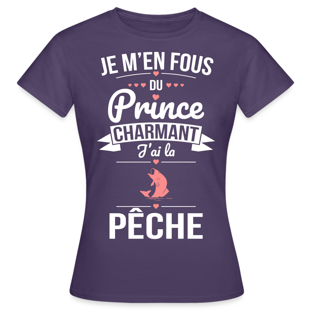 T-shirt Femme - Je m'en fous du prince charmant j'ai la pêche - violet foncé