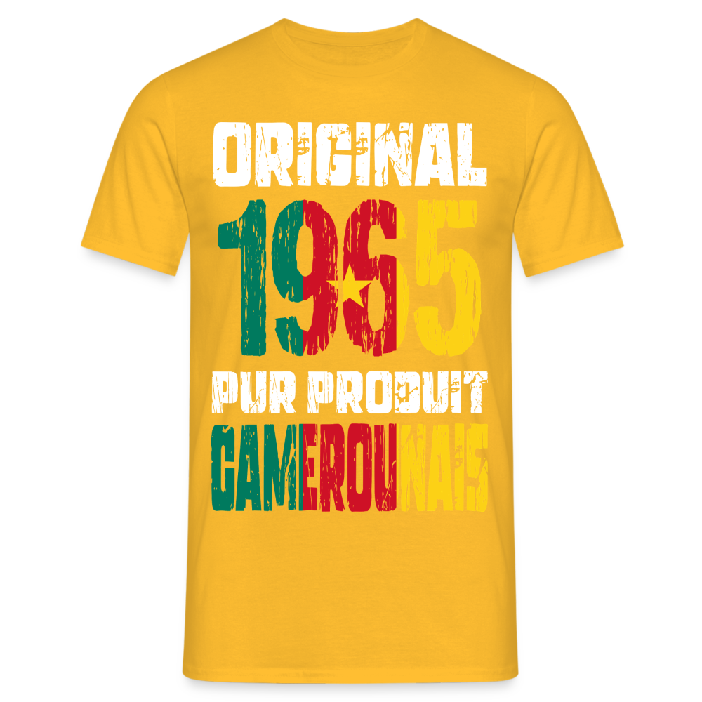 T-shirt Homme - Anniversaire 60 Ans - Original 1965 - Pur produit Camerounais - jaune