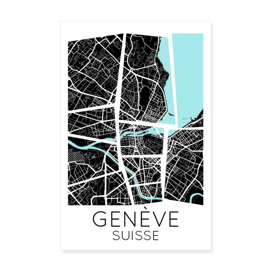 Poster Genève - Plan Genève - 20 x 30 cm - blanc