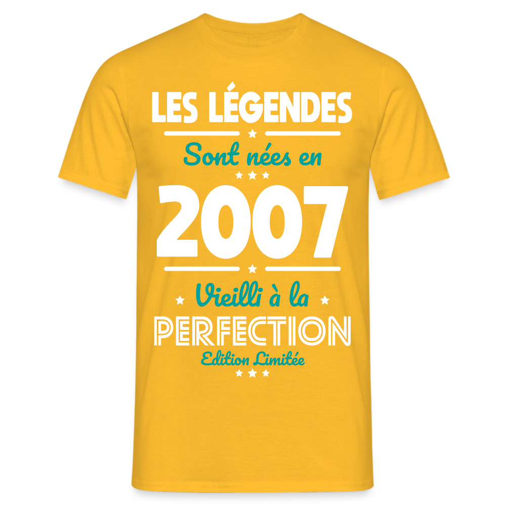 T-shirt Homme - Anniversaire 18 Ans - Les Légendes sont nées en 2007 - jaune