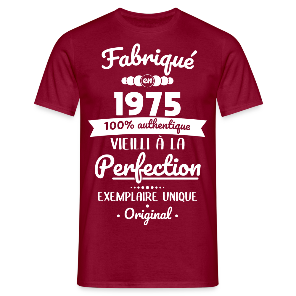 T-shirt Homme - Anniversaire 50 Ans - Fabriqué en 1975 - rouge brique