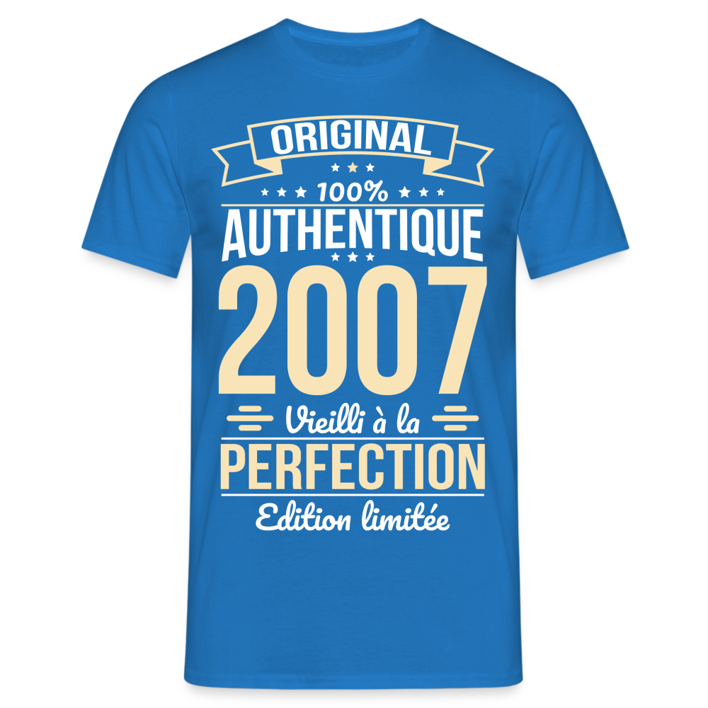 T-shirt Homme - Anniversaire 18 Ans - Original 2007 - bleu royal