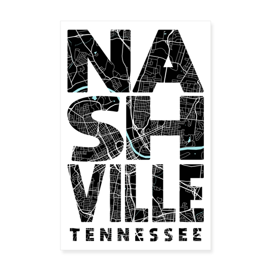 Poster Nashville - Plan Nashville - 20 x 30 cm - blanc