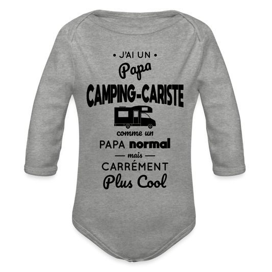 Body Bébé bio manches longues - J'ai un papa camping-cariste - gris chiné