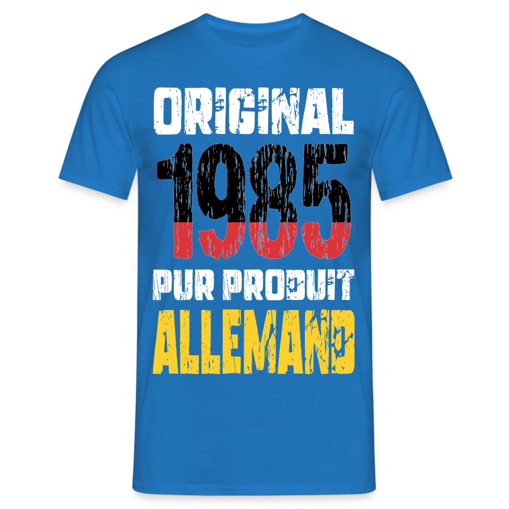 T-shirt Homme - Anniversaire 40 Ans - Original 1985 - Pur produit Allemand - bleu royal