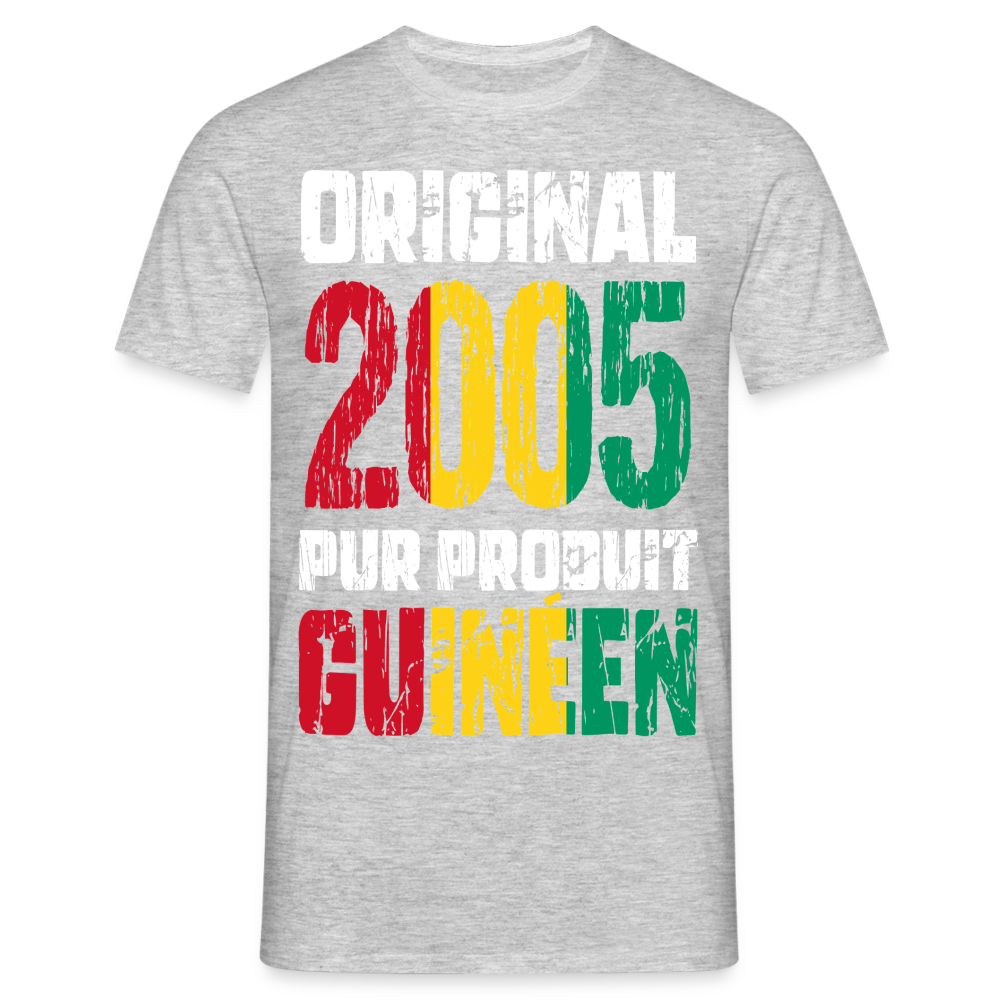 T-shirt Homme - Anniversaire 20 Ans - Original 2005 - Pur produit Guinéen - gris chiné