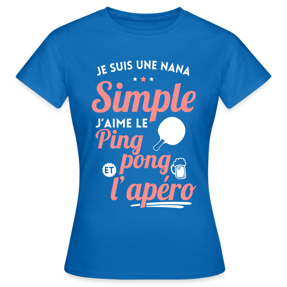 T-shirt Femme - J'aime le ping-pong et l'apéro - bleu royal