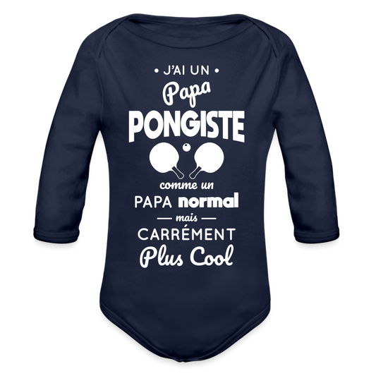 Body Bébé bio manches longues - J'ai un papa pongiste - marine foncé