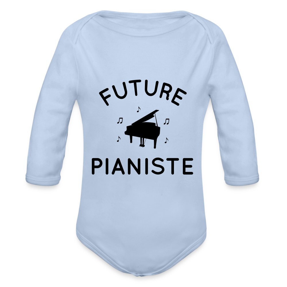 Body Bébé bio manches longues - Future pianiste - ciel