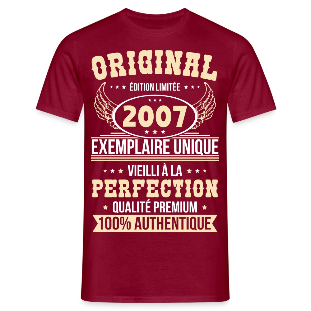 T-shirt Homme - Anniversaire 18 Ans - Original 2007 - rouge brique