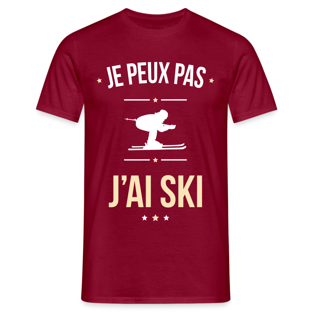 T-shirt Homme - Je peux pas j'ai Ski - rouge brique